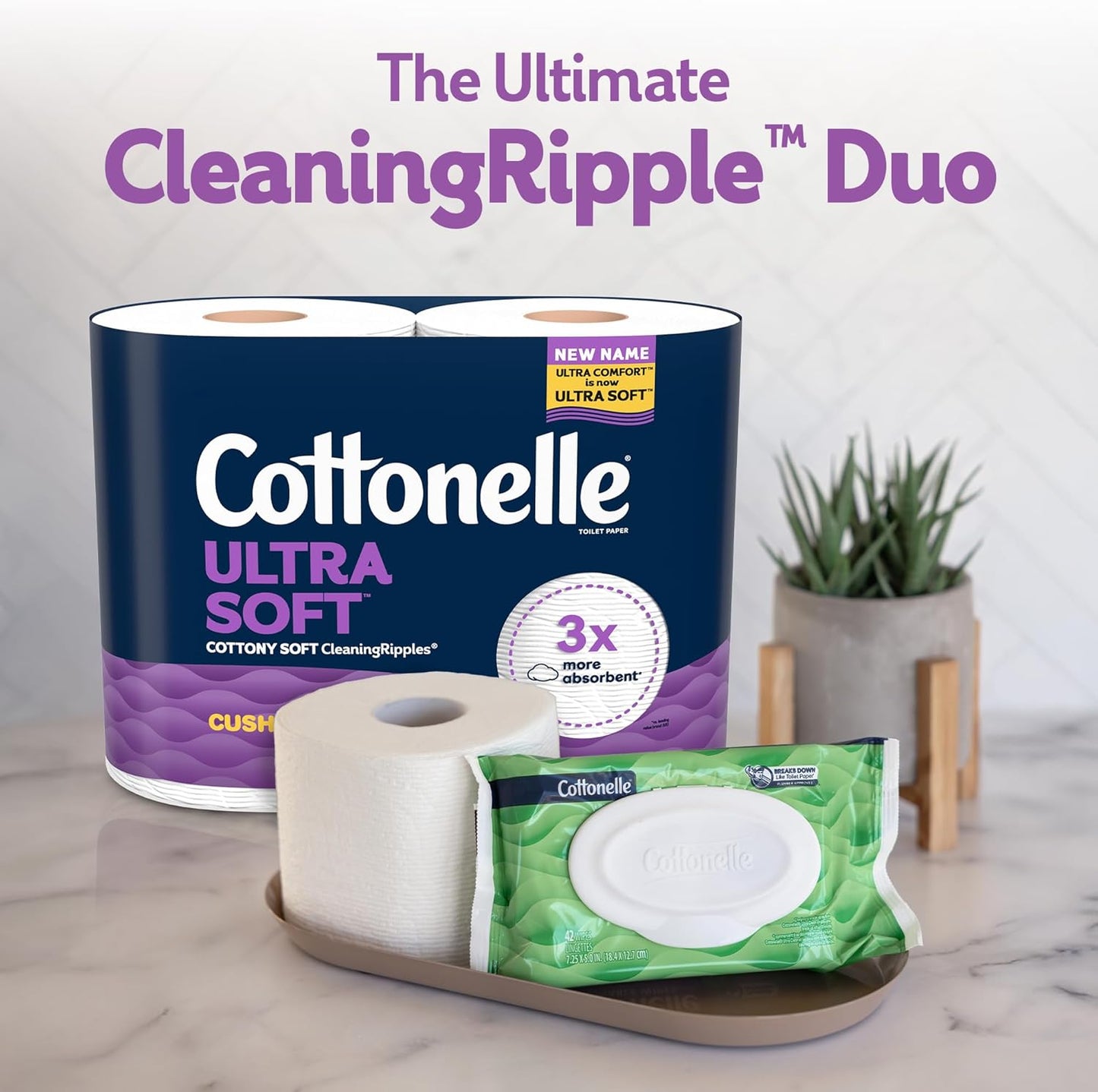 Cottonelle Ultra Soft Toilet Paper with Cushiony CleaningRipples Texture, Strong Bath Tissue, 24 Family Mega Rolls = 108 Regular Rolls (4 Packs of 6)