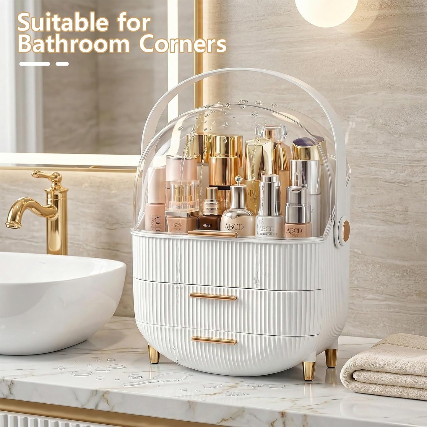 Makeup Organizer Skincare Organizers - Cosmetic Display Cases with Transparent Cover, SkinCare Organizers for Bathroom Countertop, Bedroom Vanity Desk, Lipstick Organizer, White