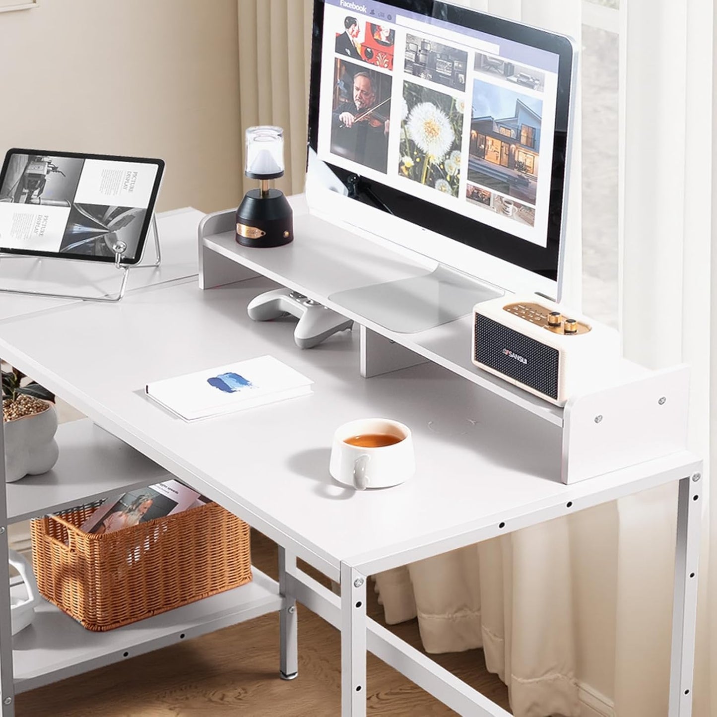 MINOSYS 47-inch Computer Desk with Storage Shelf - Ideal Gaming Desk for Bedrooms, Small Spaces, and Home Offices Modern Writing Desk for PCs,White Table.