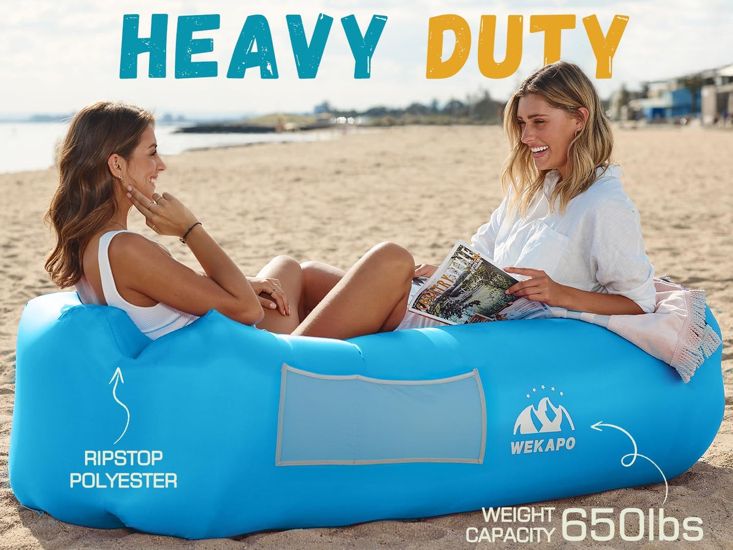 WEKAPO Inflatable Couch Air Lounger Chair - Camping & Beach Accessories, Portable Blow up Sofa for Hiking, Lawn, Indoor/Outdoor Movies & Music Festivals. Lightweight and Easy to Set Up Air Hammock