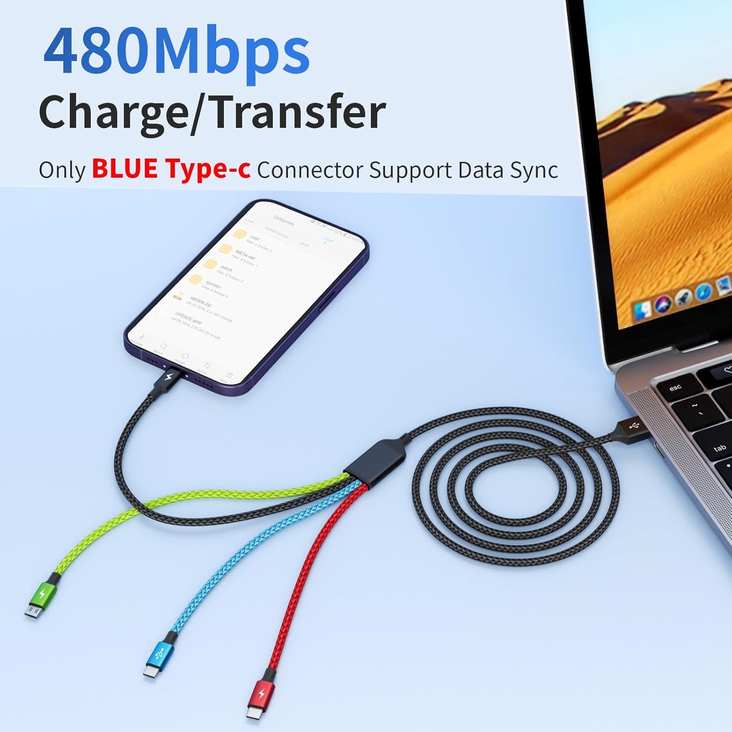 Cruise Essentials 2026 4 in 1 Multi Charging Cable [2Pack 5FT], Tangle Free USB C Car Charger Cable, Nylon Braided Charging Cords for Multiple Devices, Travel Essentials Car Accessories