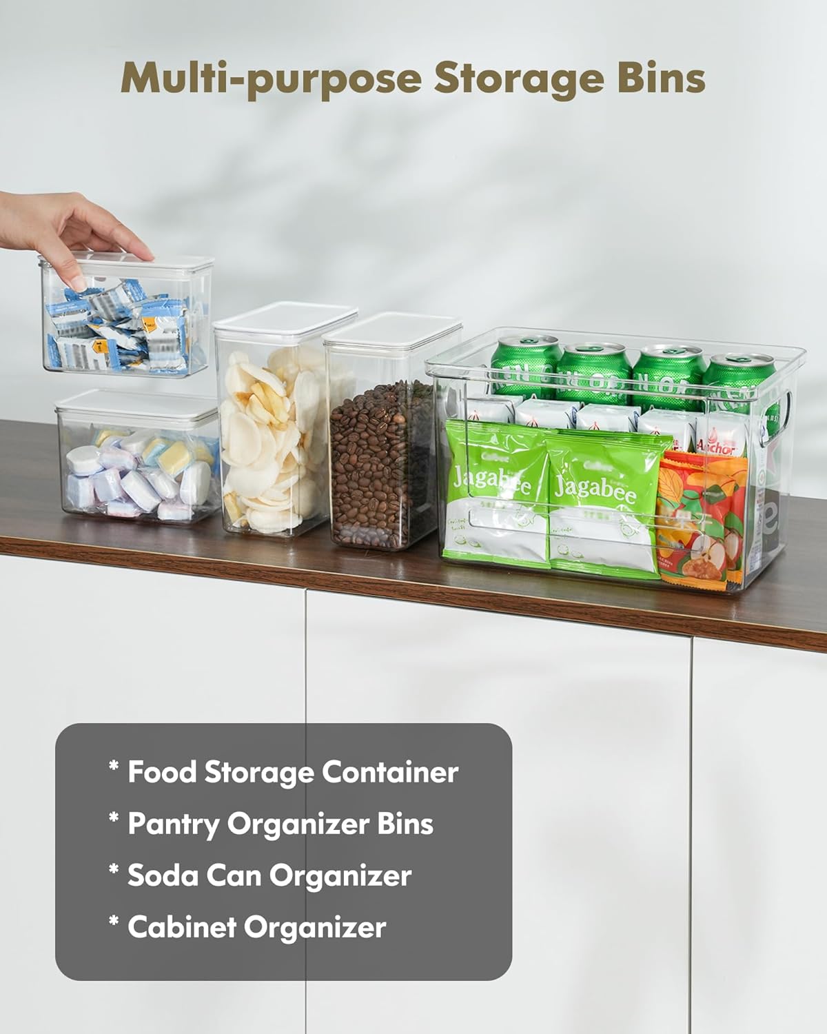 iCASA Trash Bag Holder Laundry Pods Container - 5 in 1 Garbage Bag Dispenser for 13/30/33 Gallon Bags, Clear Stackable Kitchen Under Sink Organizer Dishwasher Pod Storage Home Organization Must Haves