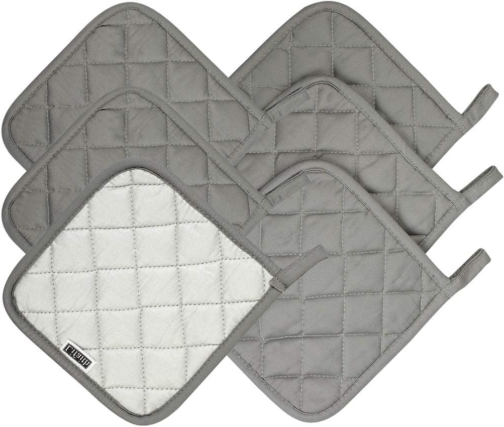 6 Pack Potholders Kitchen Pot Holders Set,Cotton Pot Holders for Kitchen 7 inch hot Pads,Heat Resistant Hot Pads for Cooking and Baking Dark Grey