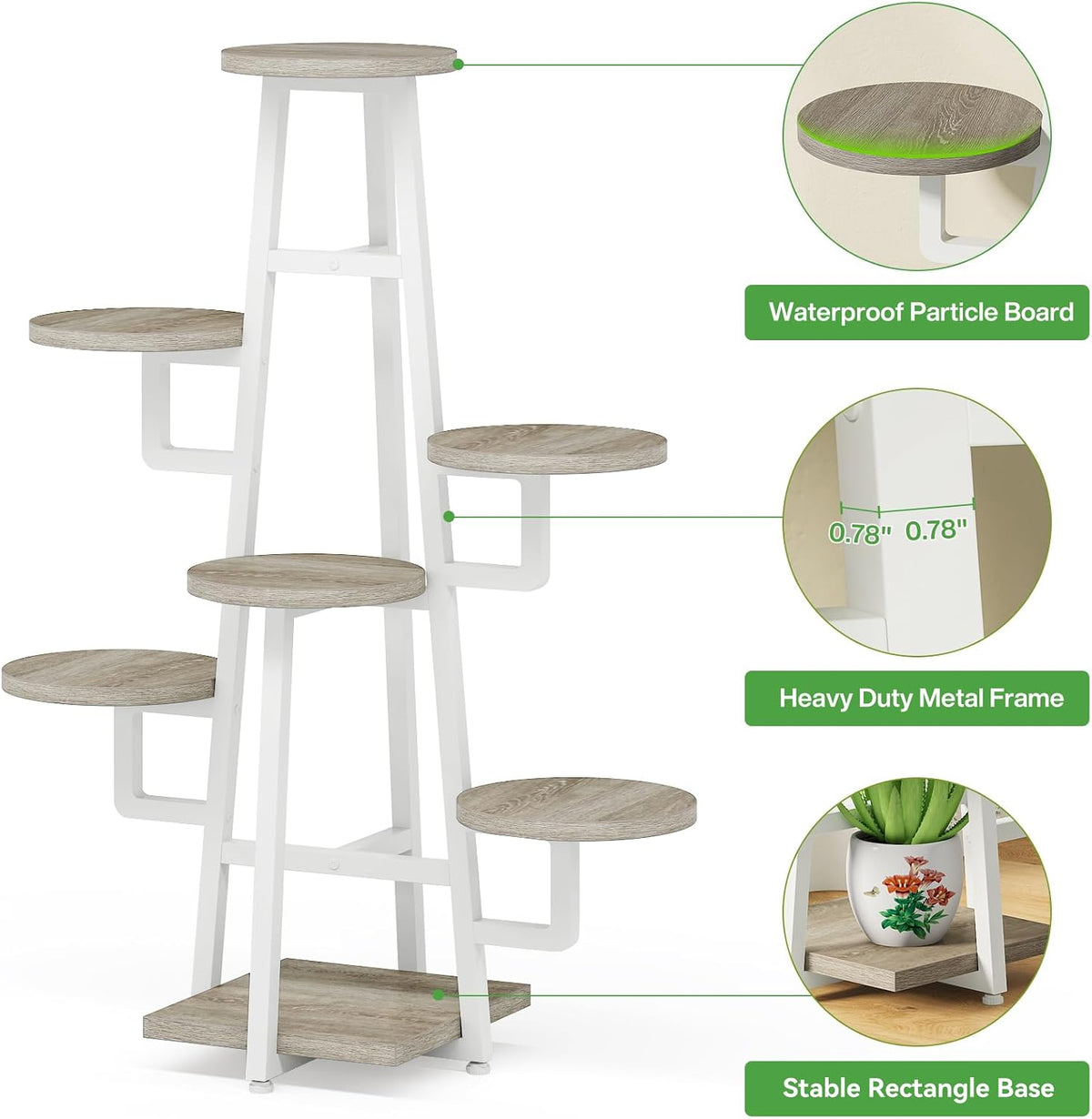 Tribesigns 7 Tier Plant Stand Indoor, Tall Plant Shelf for Multiple Plants, Wooden Corner Plant Pots Holder Rack Flower Stand Shelf Planter Organizer for Living Room Balcony Garden, Beige Brown