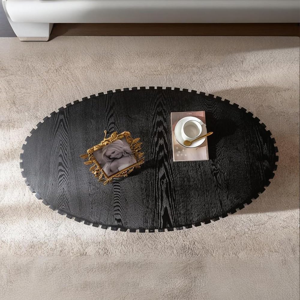 43.3in Oval Fluted Coffee Table (Oval Black 43.3in) | Drum Coffee Tables for Living Room | Modern Pedestal Center Table