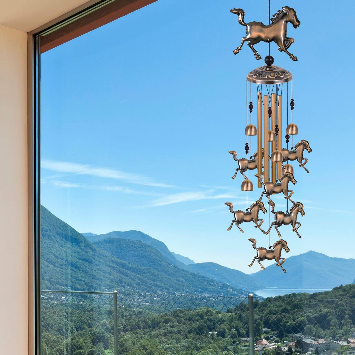 Solawindchime Horse Wind Chimes Outdoor, Horse Bronze Wind Chime, Horse Gift Wind Chimes, Horses Wind Bells, Gifts for Women, for Home, Garden, Indoor, Outdoor Decoration, Garden Horses Wind Chime