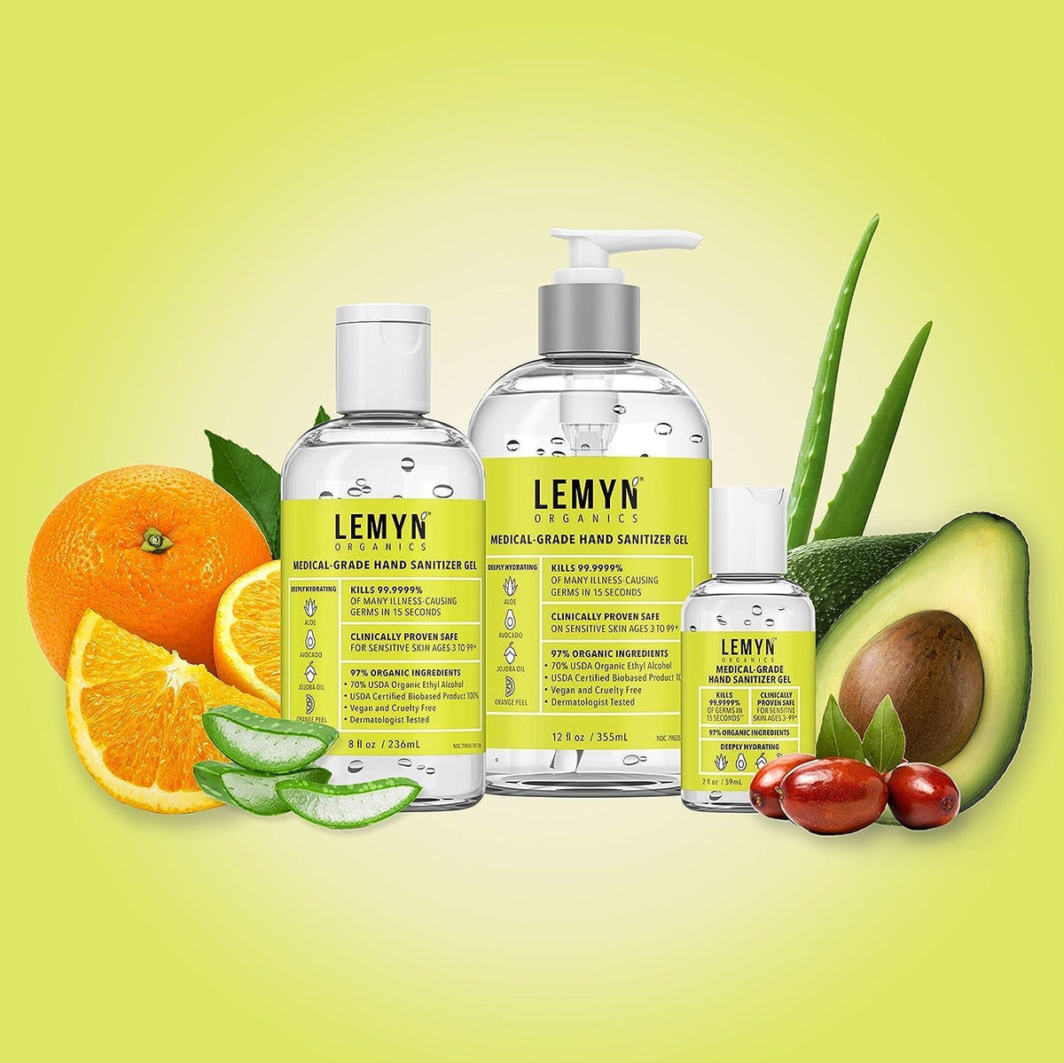 Lemyn Organics Orange Aloe Moisturizing Hand Sanitizer Gel 12oz Pump