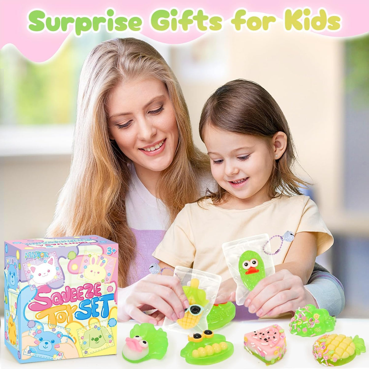 NINAOR Squeeze Squishy Toys for Kids, 12Pcs Fruit Vegetables Sensory Fidget Toys, Easter Egg Fillers Party Favors Treasure Box Toys for Classroom Stress Relief Gifts Travel Cute Stuff for Boys Girls
