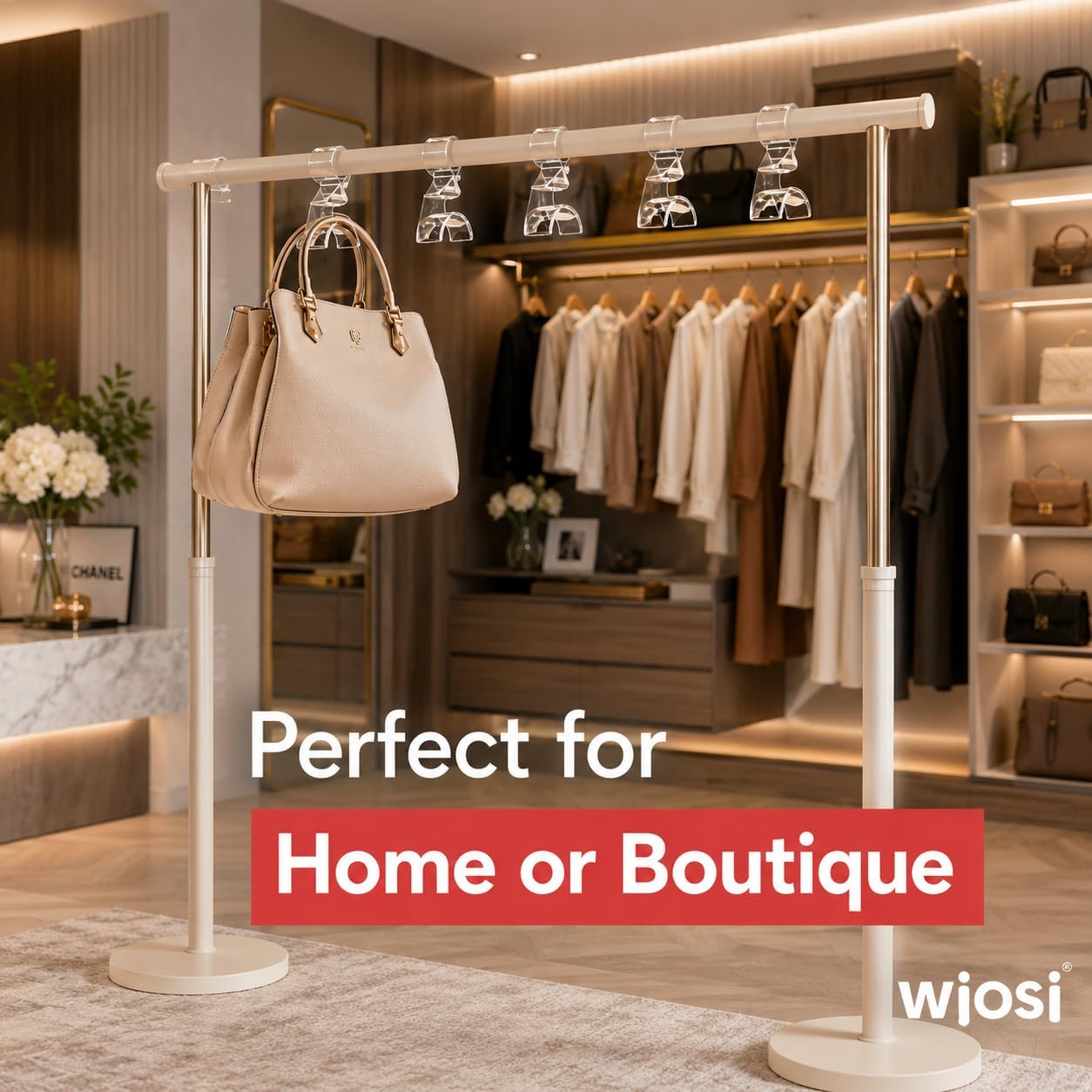 Wiosi Handbag Hanger 3 Pack - Durable Luxury Acrylic Holder Organizers Storage for Purse Tote Bag Satchel Backpack Crossover - Holds Up to 66Lbs – Easy to Clean, No Tools Required