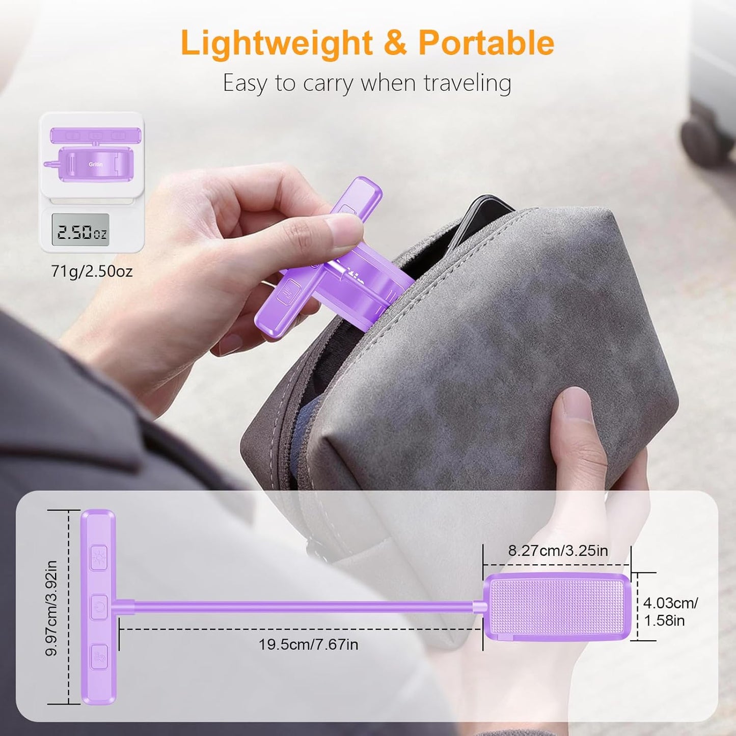 Gritin 19 LED Rechargeable Book Light for Reading in Bed with Memory Function- Eye Caring 3 Color Temperatures,Stepless Dimming Brightness,90 Hrs Runtime Clip on Light for Book Lovers-Purple