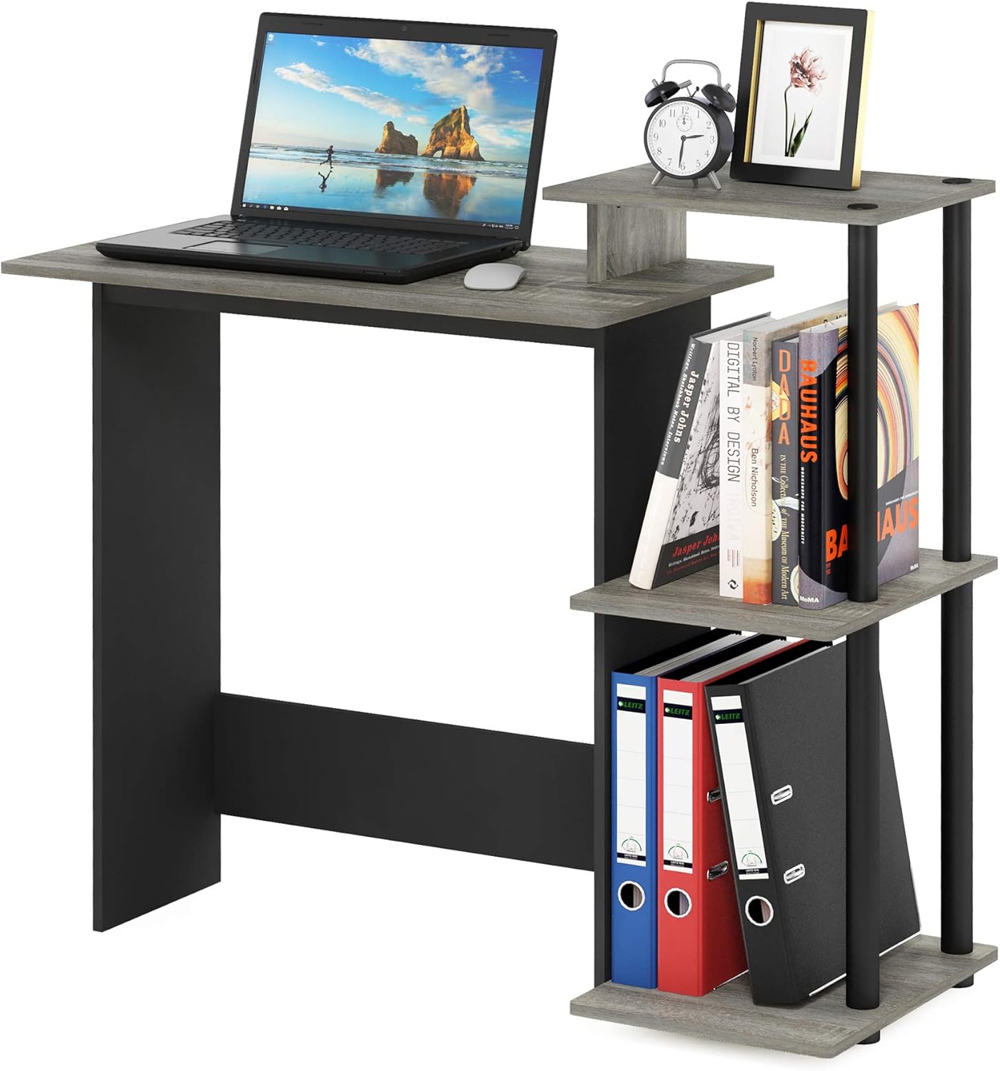 Furinno EFFICIENT Desk, 28.6" Wide Gaming Desk with 3 Open Side Shelves, Laptop Notebook Computer Desk, Office Desk for Home Office, Study Room, Dorm, Bedroom, French Oak