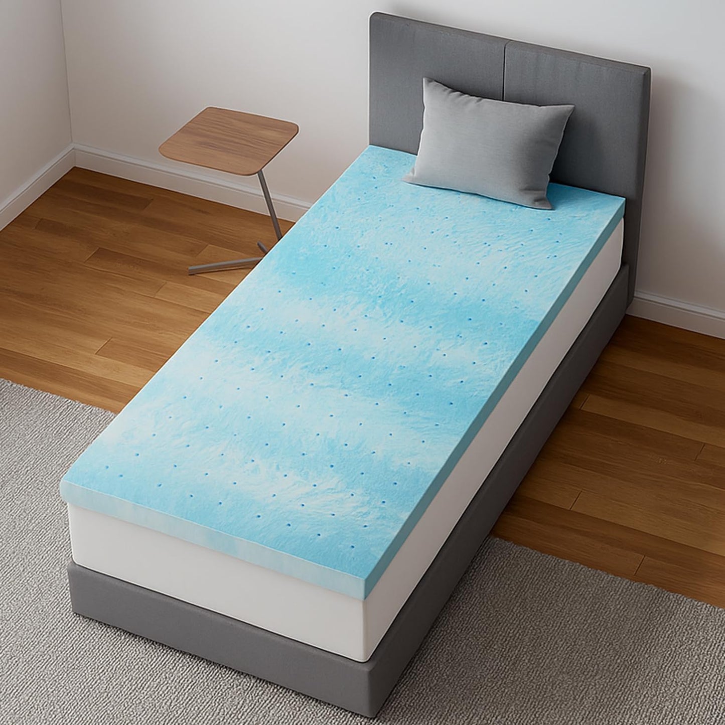 Novilla Twin Memory Foam Mattress Topper 3 Inch, Cooling Gel Infused, Ventilated Pressure Relief Pad, Medium Comfort for Sofa, RV, Camper, Dorm Room
