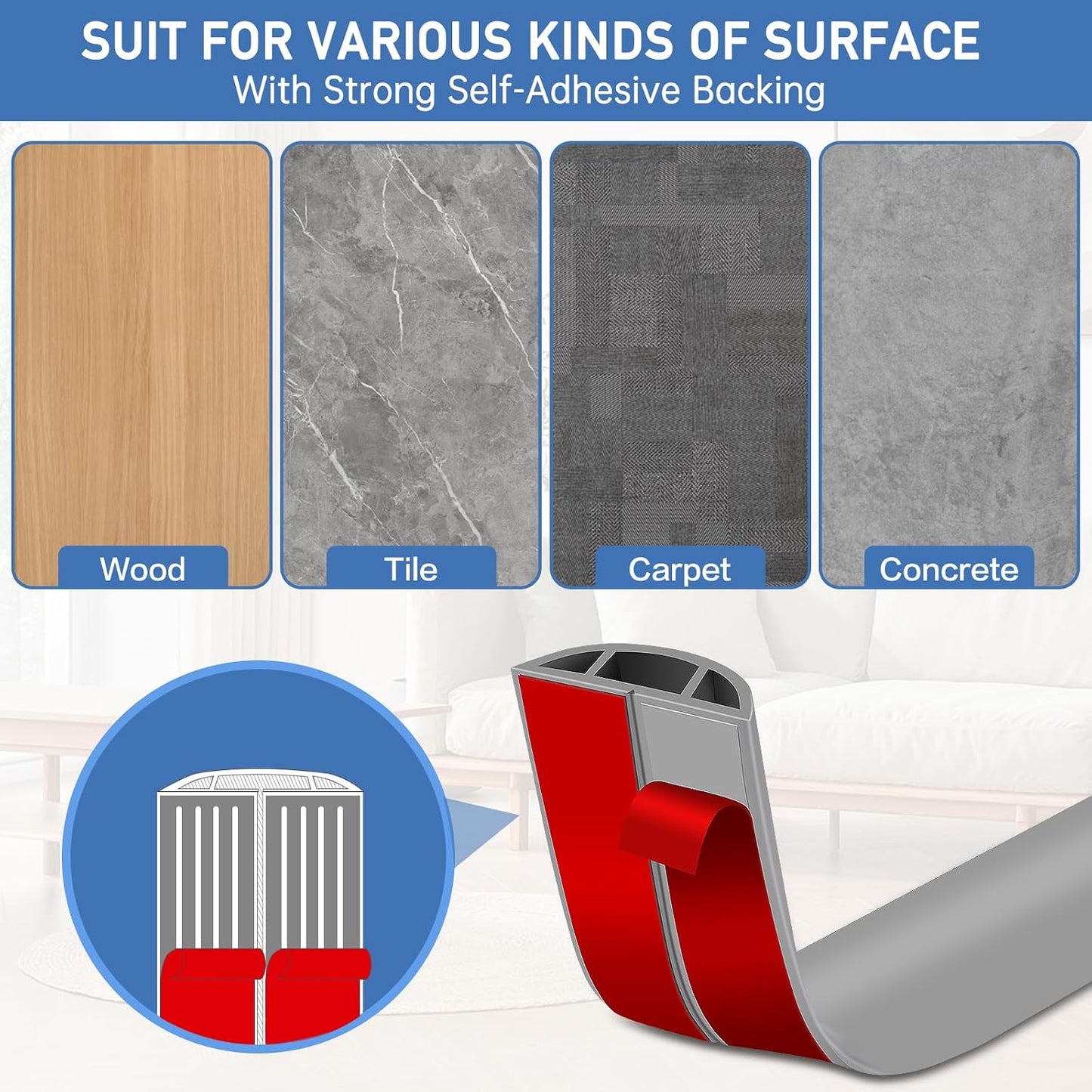 LSGCQ Floor Cord Cover Self Adhesive Cord Hider Floor Cable Management | Cord Covers for Wires on Floor Cable Cover, Prevent Cable Trips, Cable Cavity 0.59" W x 0.31" H, 20Ft, Grey