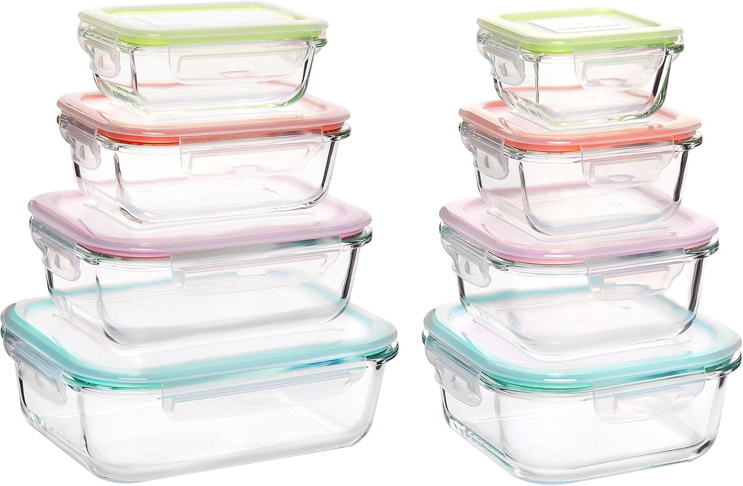 Vtopmart 8 Pack Glass Food Storage Containers with Airtight Lids, Glass Meal Prep Containers, Lunch Office Meal for Microwave, Oven, Freezer and Dishwasher, BPA Free