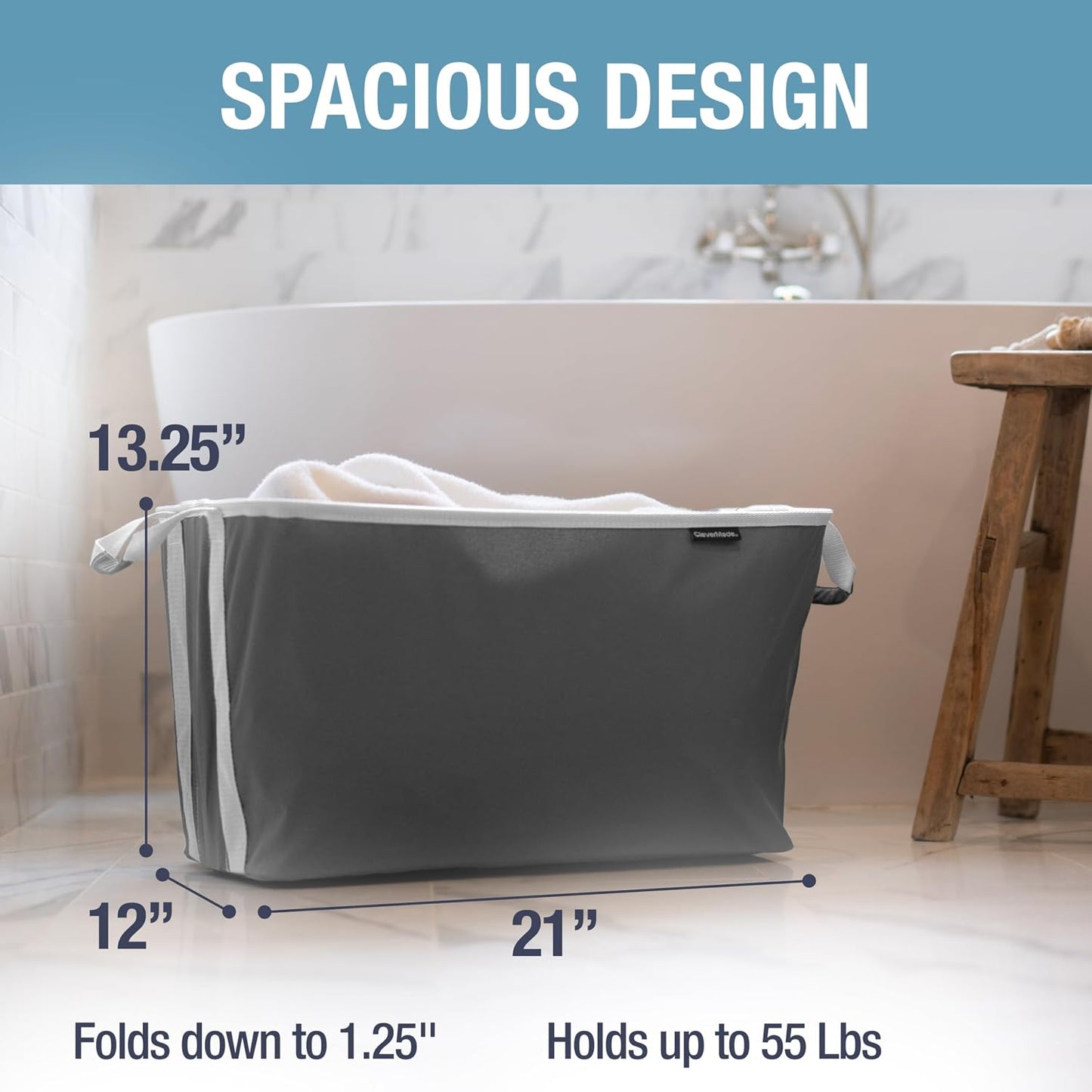 Collapsible Laundry Basket - Shadow Gray/Stone Gray (2PK) | Clear Floor Space Between Laundry Days | Each Basket Holds 55 lb, Stays Upright While Loading, and Folds to 1.25 Inches