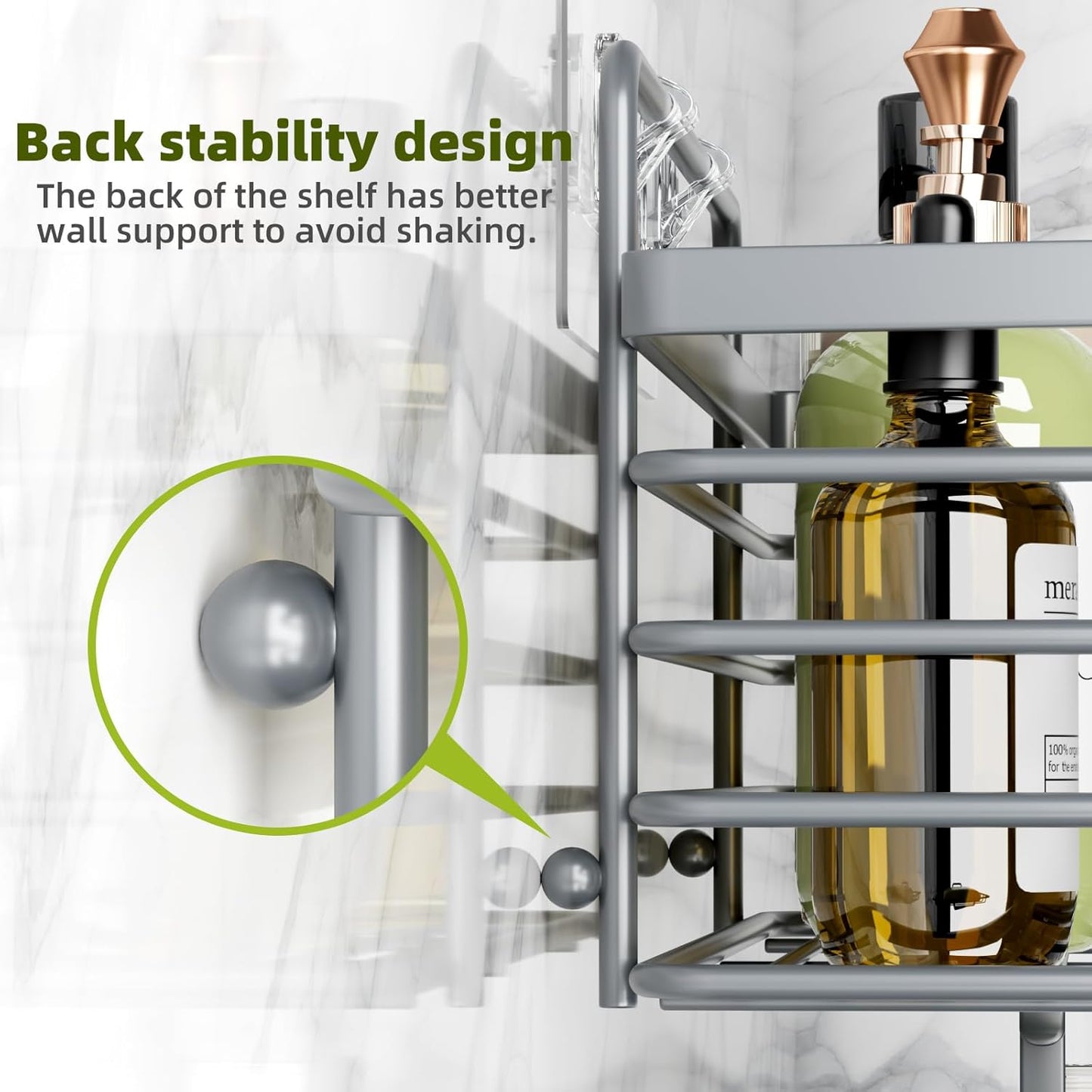 Yougai Shower Caddy, Shower Organizer with Soap Holder and Hooks, Rustproof Shower Shelves, No Drilling Bathroom Organizers and Storage, Wall-Mounted Kitchen & Home Decor (Dark Gray)