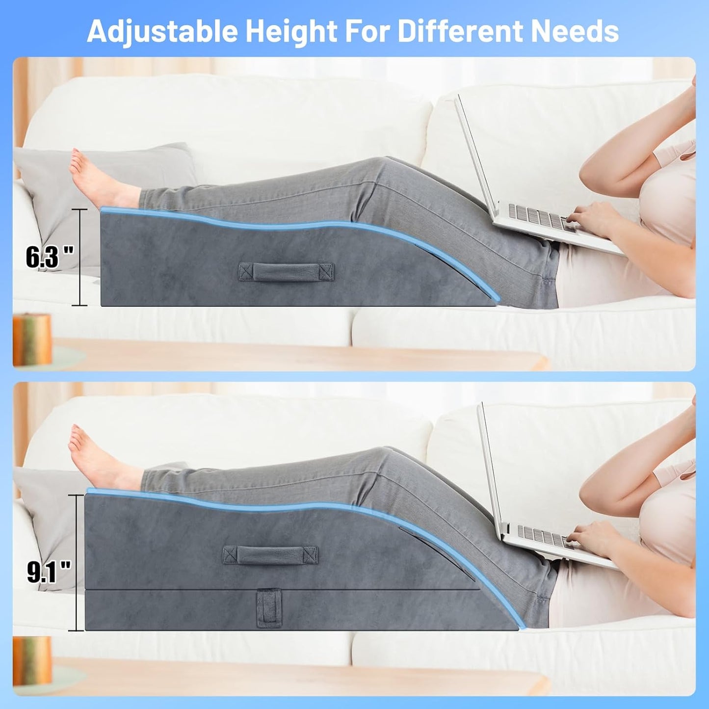 TranquilRelax Leg Elevation Pillows, Wedge Pillow for After Surgery, Memory Foam Leg Support Adjustable, Comfort Care for Back Knee Hip Ankles Pain, Knee Pillow for Sleeping Blood Circulation Grey