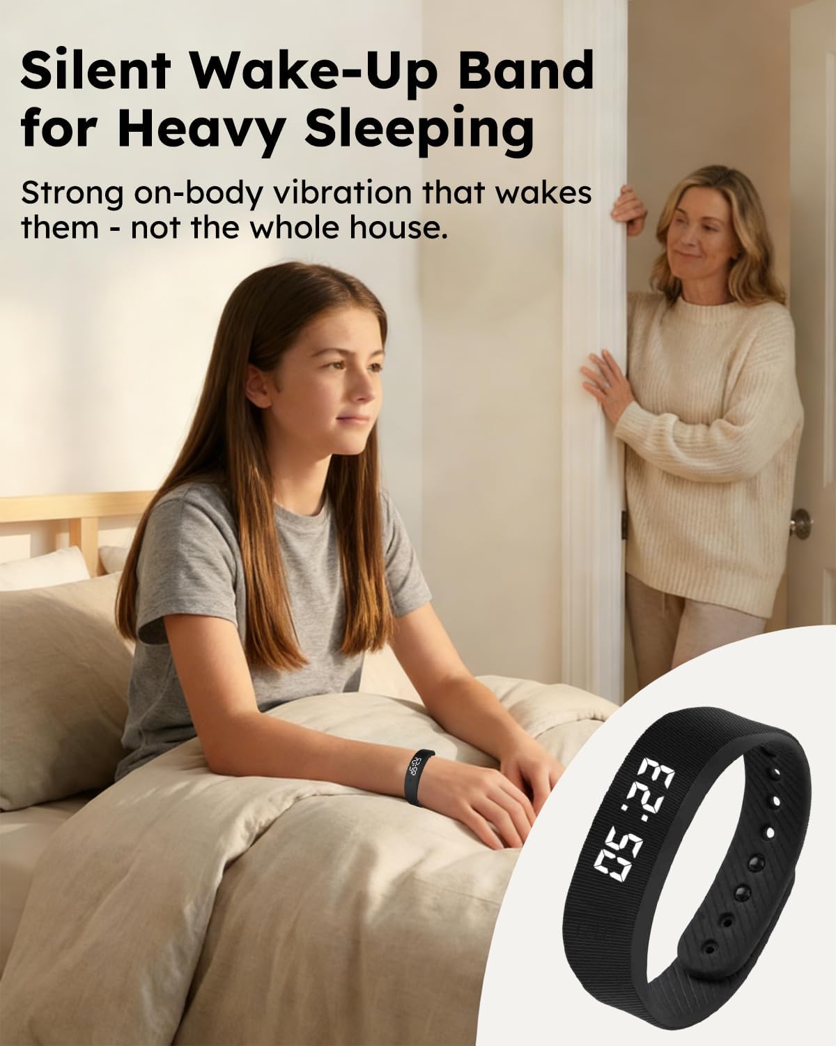 Vibrating Alarm Clock Watch for Heavy Sleepers, Silent Wake Up Bracelet & Smart Wristband, Wearable Vibration Wrist Alarm, Non-Audible Sleep Wristband for Men & Women