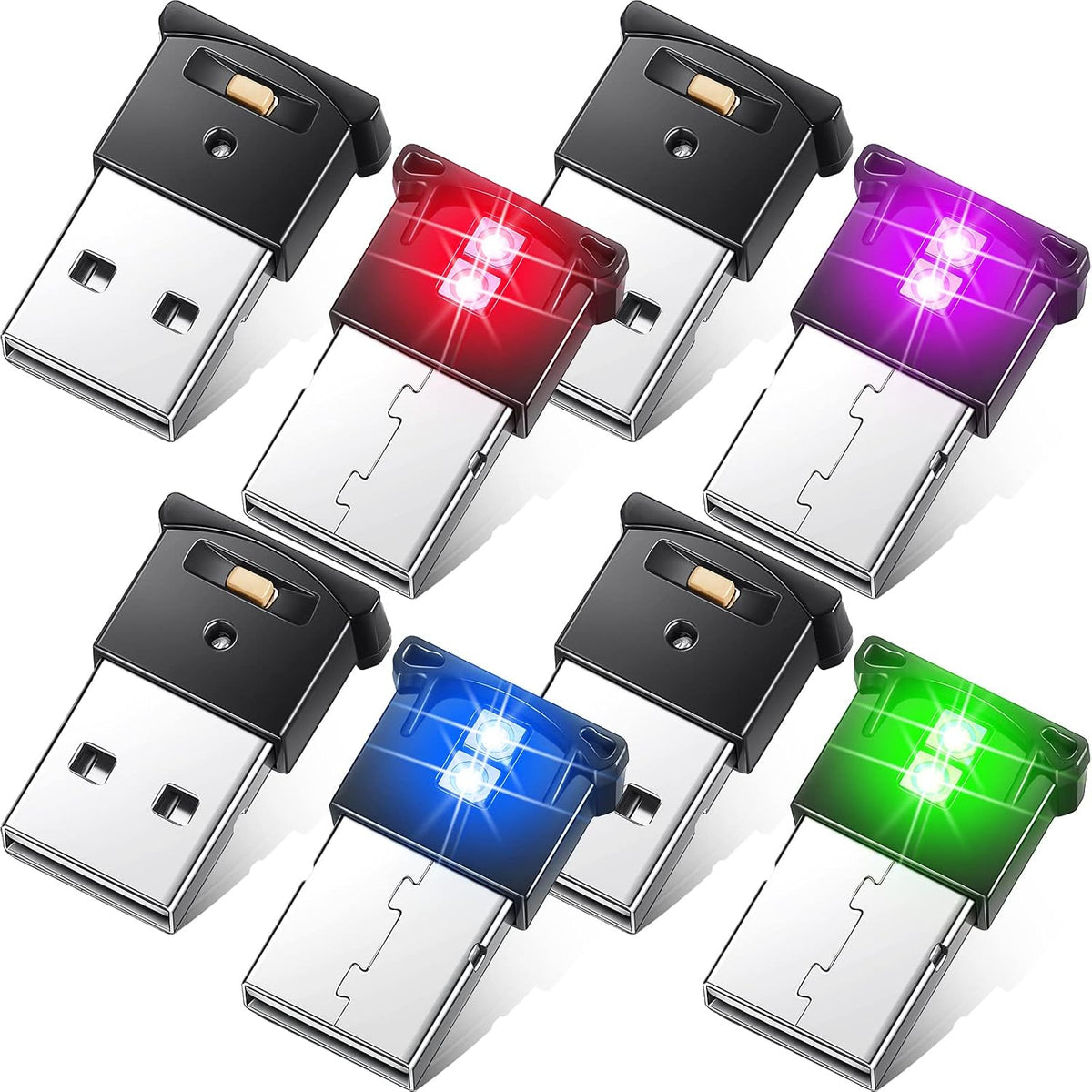 Frienda 4 Pieces Mini USB LED Car Light 8 Colors Atmosphere Lamp,Type A