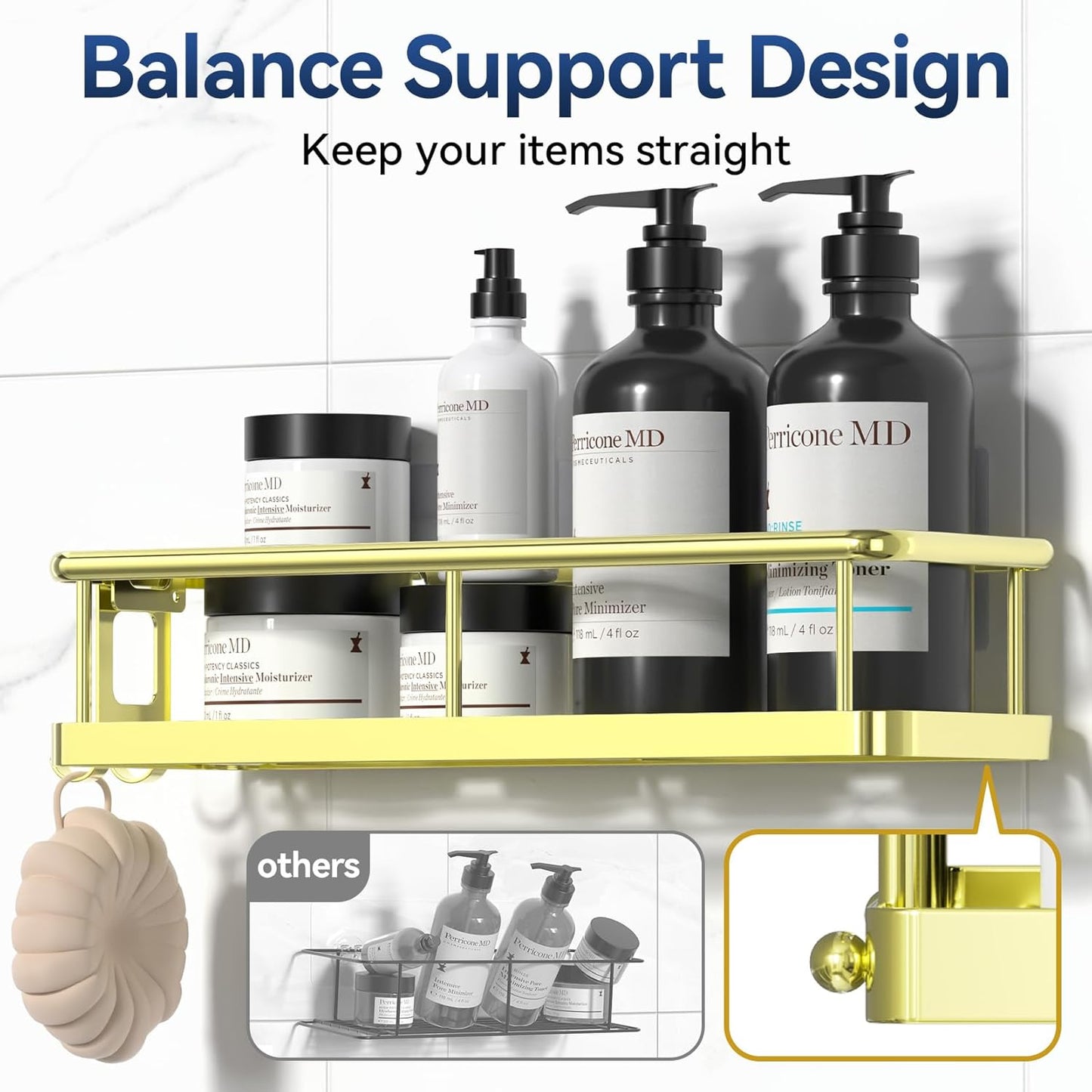 YASONIC Shower Caddy Adhesive, Rustproof Shower Organizer, Large Capacity Shower Shelves for Inside Shower, No Drilling Bathroom Organizers and Storage for Home Decor （2 Pack Gold）