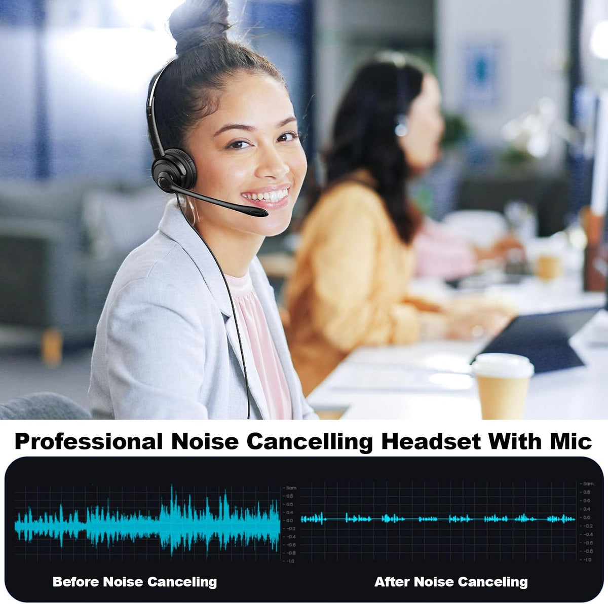 Voistek USB Headset with Noise Cancelling Mic,Wired Headphones for pc