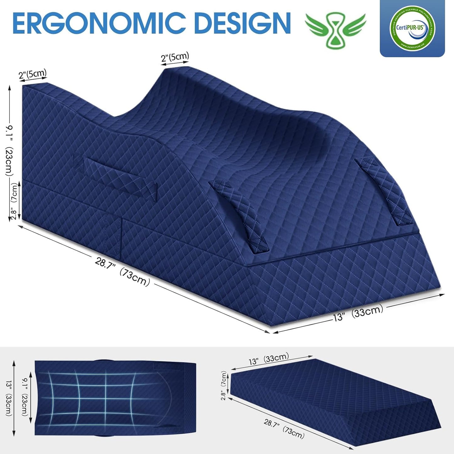 TranquilRelax Elevation Pillows for Leg After Surgery, Memory Foam Adjustable Wedge Pillow for Injury or Rest, Ankle Pillow for Sleeping Blood Circulation, Full-Blue/Single Leg