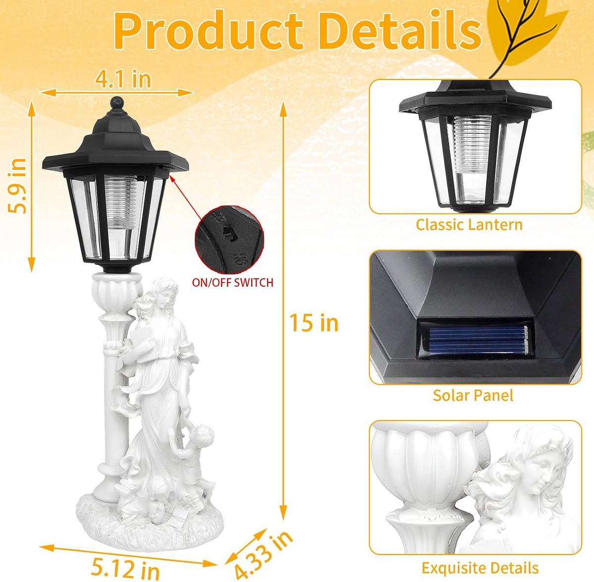 Solar Motherly Love Garden Decor, Outdoor Statues with Lantern