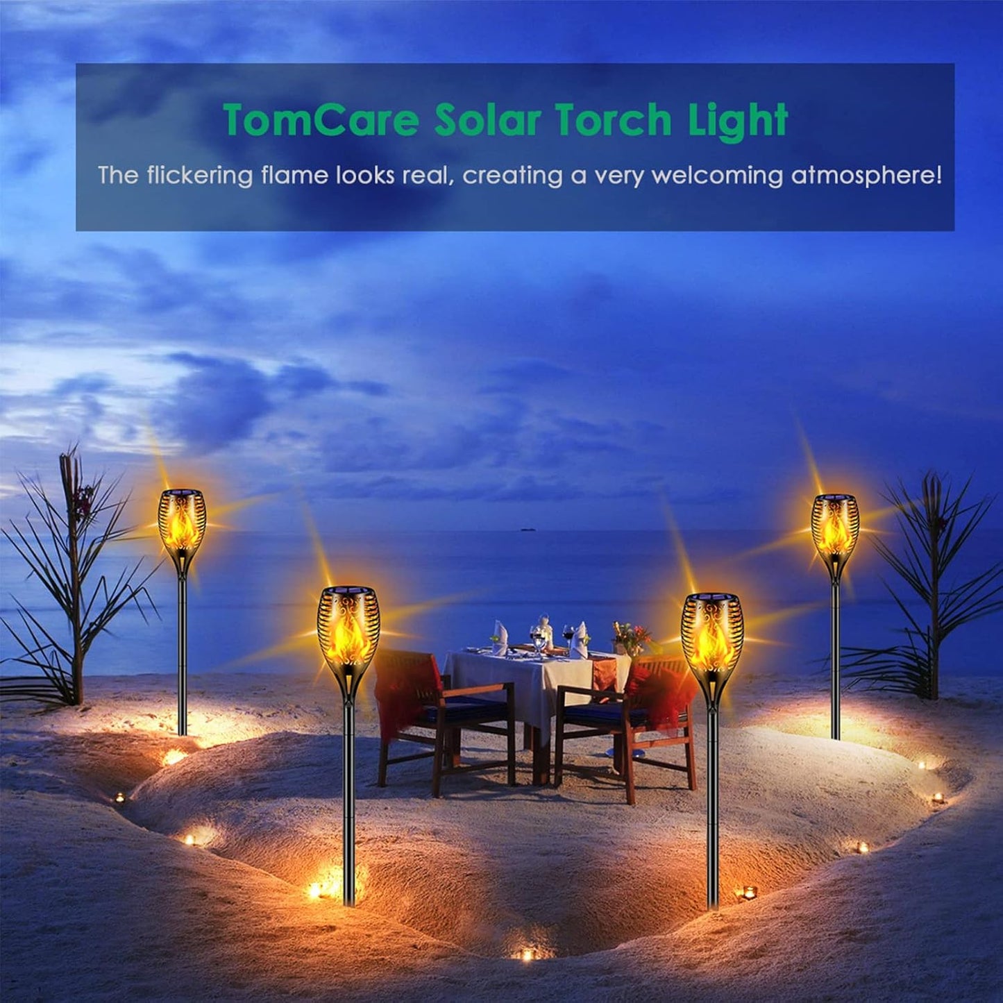 TomCare Solar Lights Outdoor 99 LED Higher & Larger Flickering Flame Solar Torch Lights 43" Waterproof Outdoor Lighting Solar Powered Pathway Walkway Lights for Outside Garden Patio Yard, 4Pack