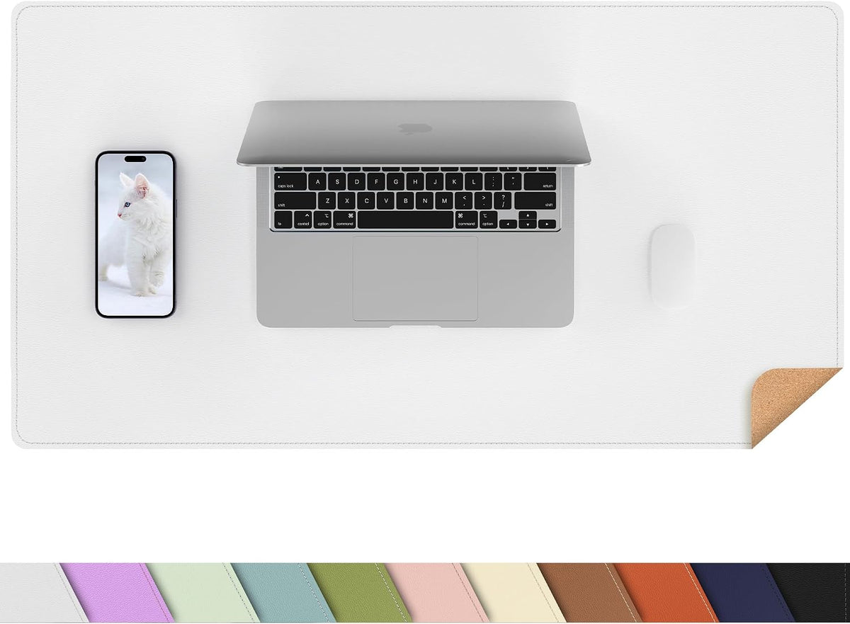 AFIING Cork Desk Mat, White, 31.5" x 17",Desk pad Protector
