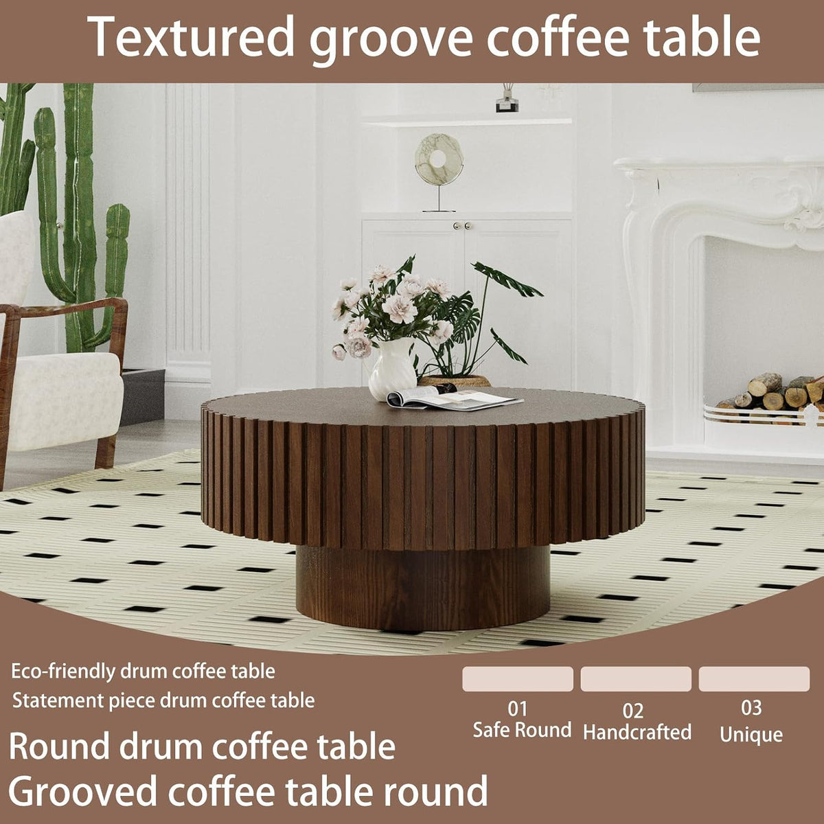 Modern Round Coffee Table for Living Room (Round Dark Brown)