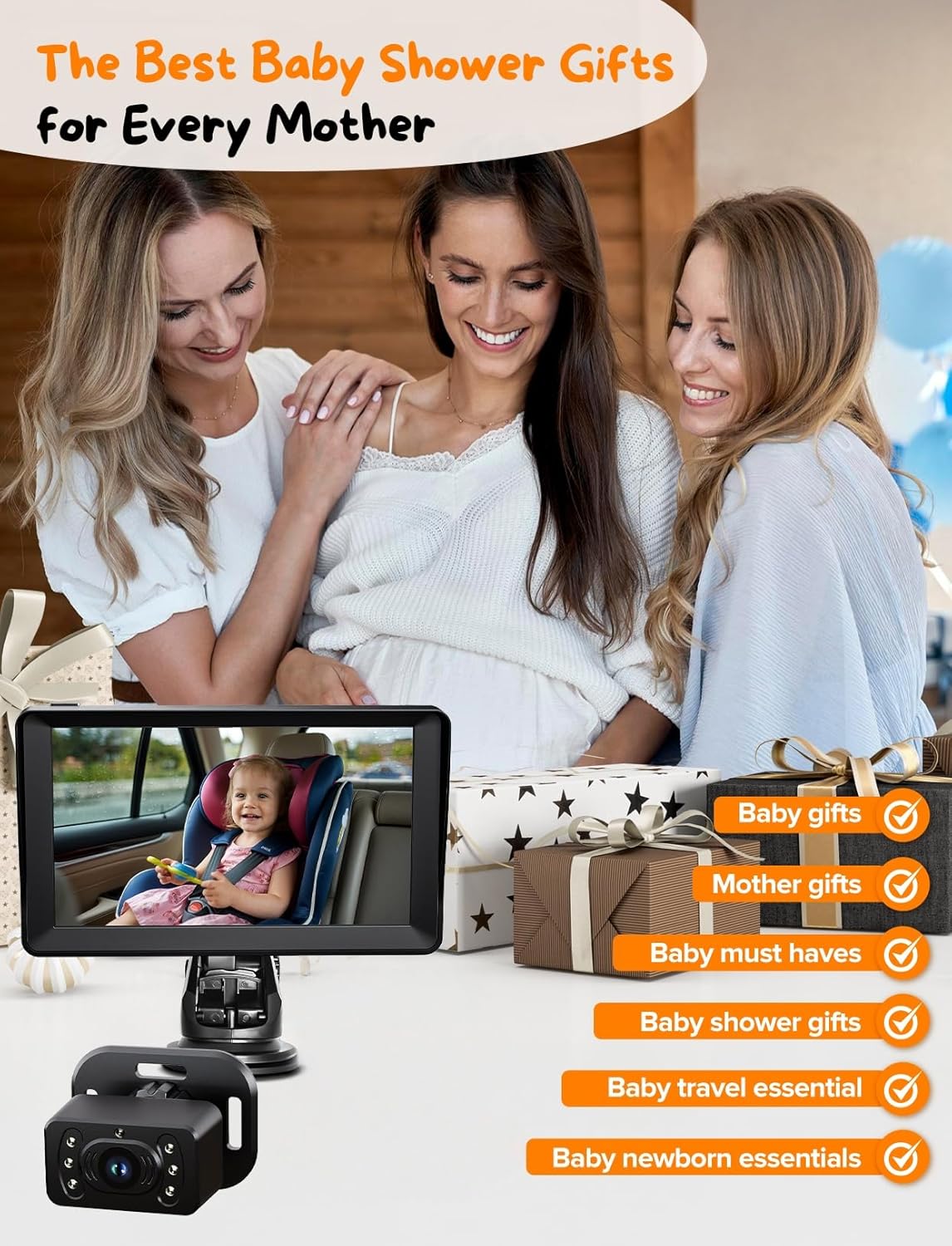 Kidsneed Baby Car Camera 7-Inch Baby Monitor for Car with USB Plug and Play Easy Setup 360 Degree Rotating Backseat Camera Two Kids HD 1080P Rear Facing Seat Cameras