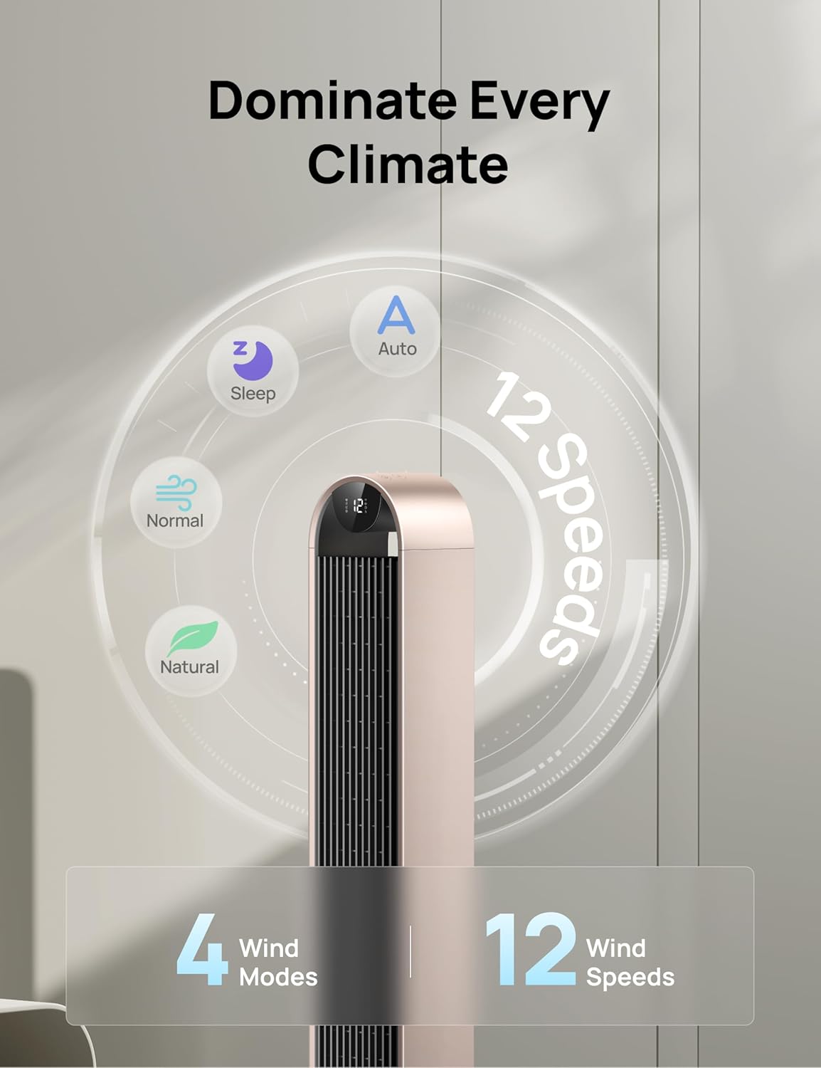 DREO Smart Tower Fan Voice Control, 120° Oscillating Fan Works with Alexa/Google/App/Remote, 42 Inch, 20dB Quiet DC Bladeless Fan for Bedroom,12 Speeds, Floor Fan for Home, Office