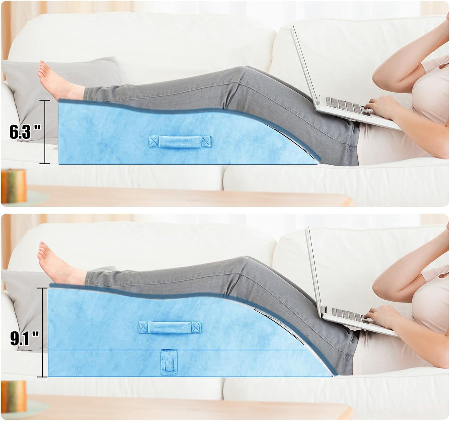 Leg Elevation Pillows, Wedge Pillow for After Surgery, Memory Foam Leg Support Adjustable, Comfort Care for Back Knee Hip Ankles Pain, Knee Pillow for Sleeping Blood Circulation Light Blue & White