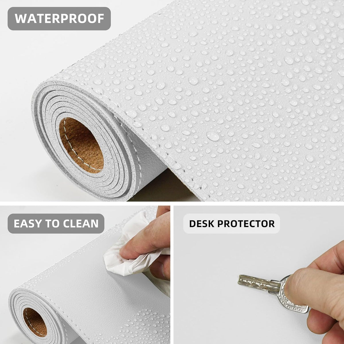 AFIING Cork Desk Mat 47" x 23.6", Dual-Sided Natural Cork & PU Leather Desk Pad, Non-Slip Waterproof Large Mouse Pad for Office, Home & Gaming (White)