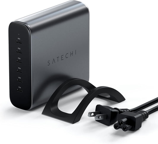 Satechi 200W 6-Port GaN Charging Station, Fast Charging | 2 140W and 4 USB-C outputs, compatible with MacBook Air/Pro/Neo, iPad Air/Pro, iPhone 17, Thunderbolt devices