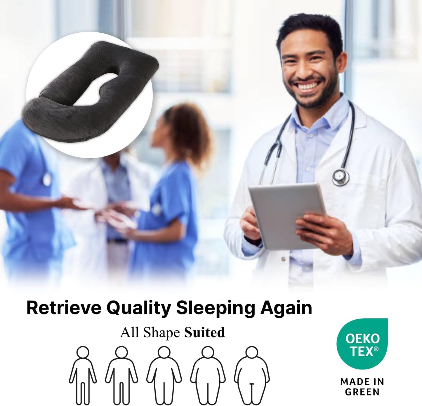 ALLOPERA 57 Inch Pregnancy Pillow for Sleeping, Full Body Support Pillow with Removable Washable Cover for Maternity Comfort, Black Grey Velvet Cover