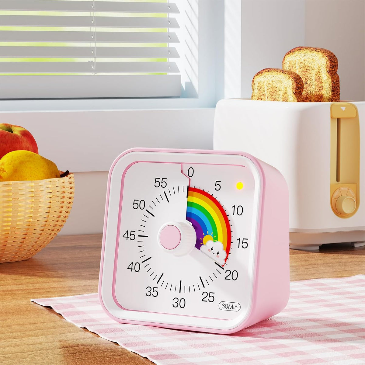 Visual Timer for Kids, Rainbow Timer with Pause Function, Pink