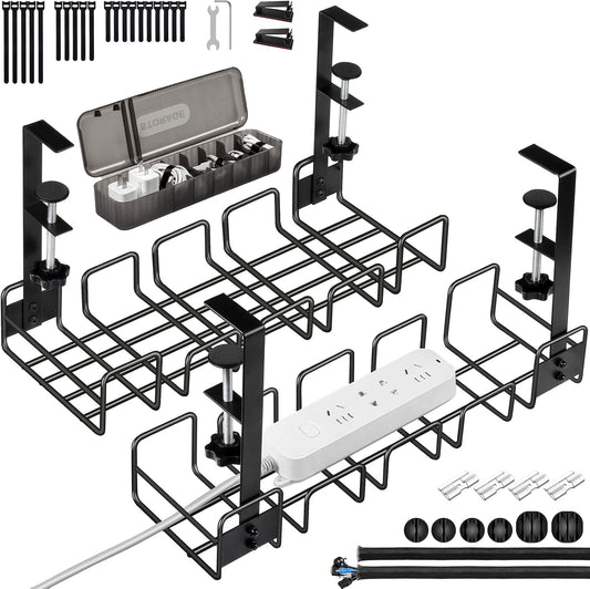 2 Pack Under Desk Cable Management Tray, No Drill Wire Management Rack