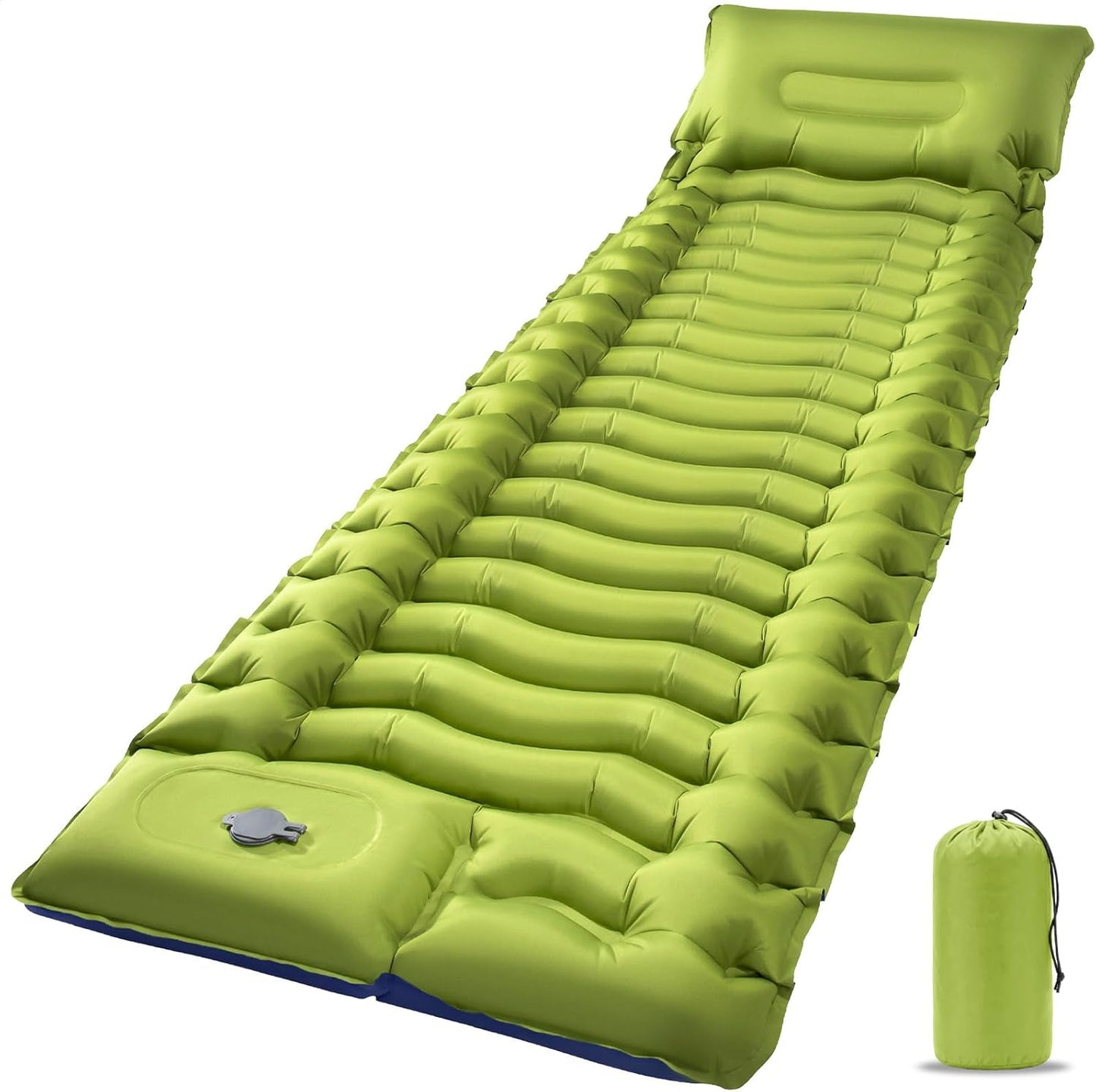 Sleeping Pad, Ultralight Camping Mattress with Pillow, Built-in Foot Pump Inflatable Sleeping Pad Compact for Camping Backpacking Traveling Hiking Tent, Single, Green