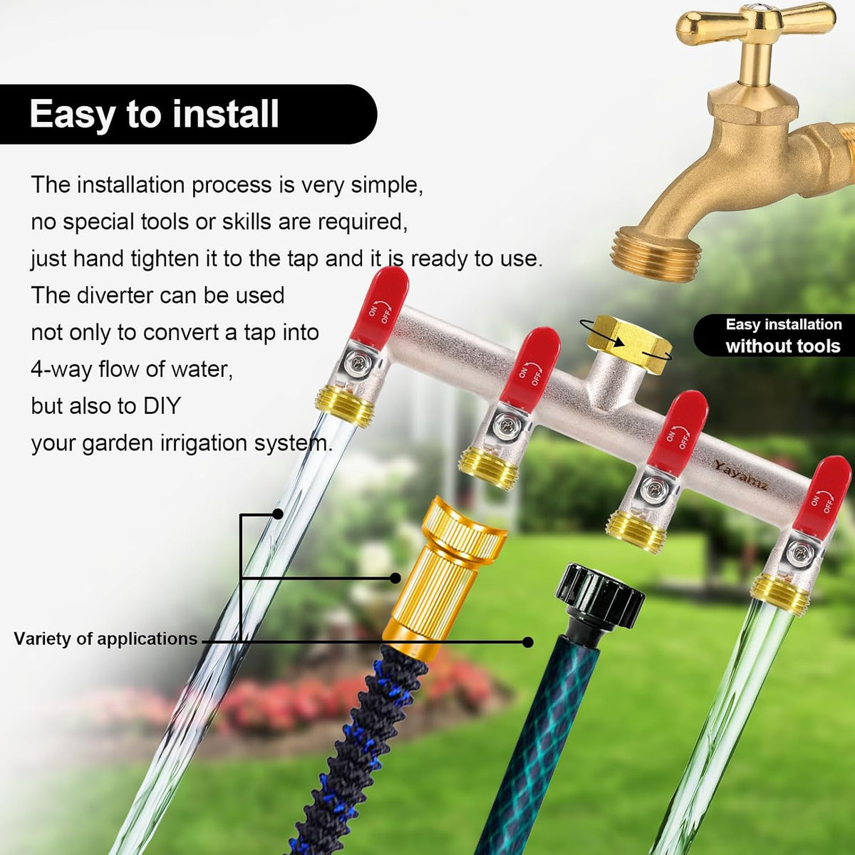 4 Way Garden Hose Splitter, 3/4" GHT Water Spigot Splitter (Red)