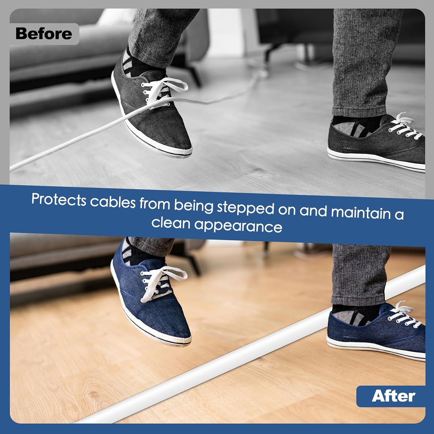 Floor Cord Cover for Wires on Floor Self Adhesive Cord Hider | Floor Cable Cover Floor Wire Covers for Cords Prevent Cable Trips, Cord Cavity W 0.51" x H 0.31", White, 20Ft