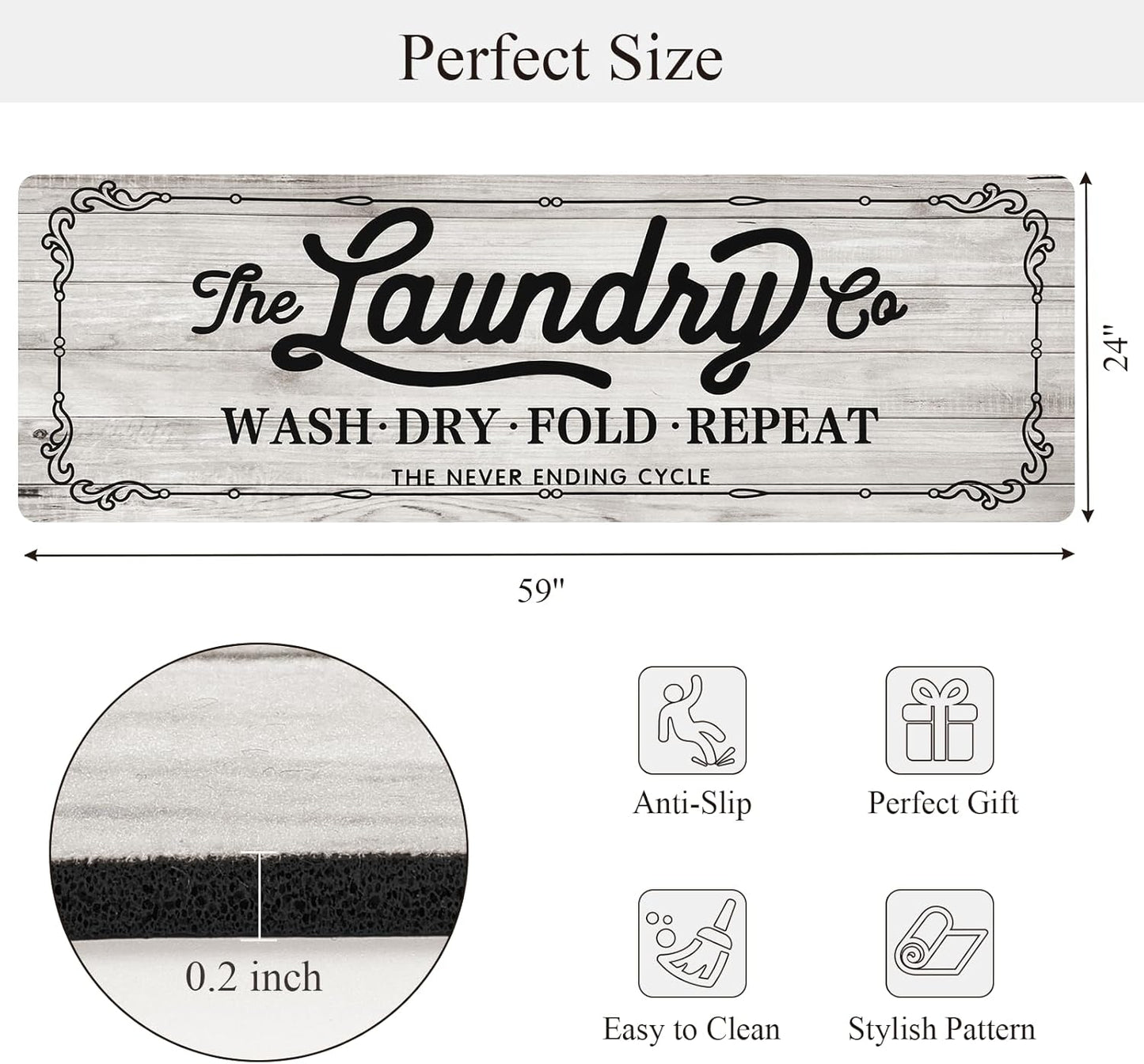 Pauwer Laundry Room Rug Runner 24"x60" Waterproof Rubber Laundry Mat Non Slip Kitchen Mats for Floor Washable Floor Mat Runner Rug for Farmhouse Mudroom Washroom Bathroom Decor