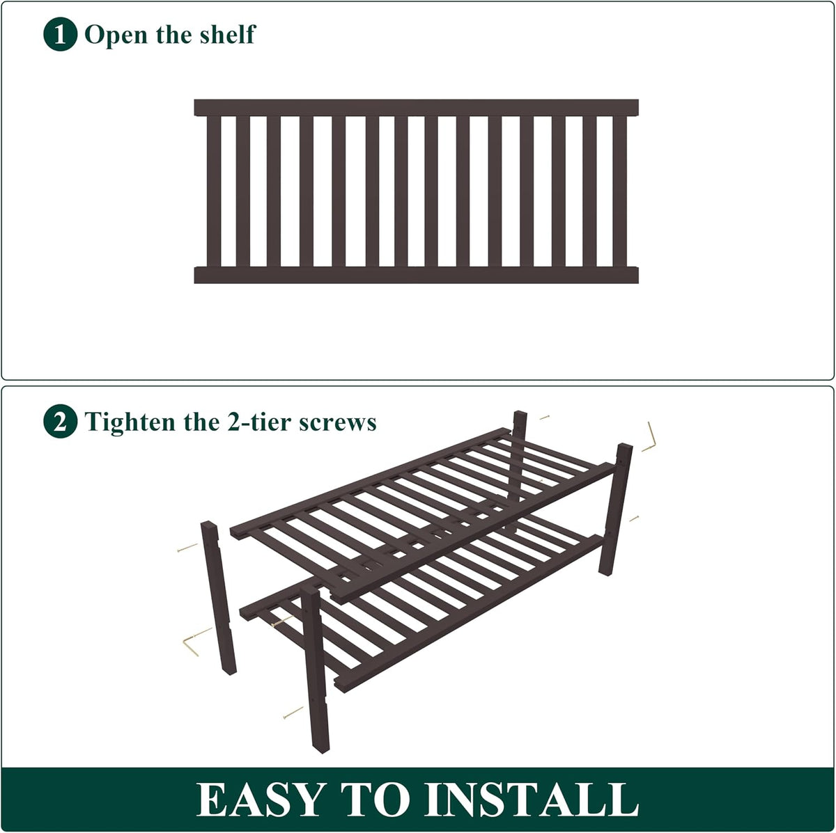 Smiry Bamboo Shoe Rack, 14 Vertical Slats, 2 Tier - 26.8" Wide, Brown