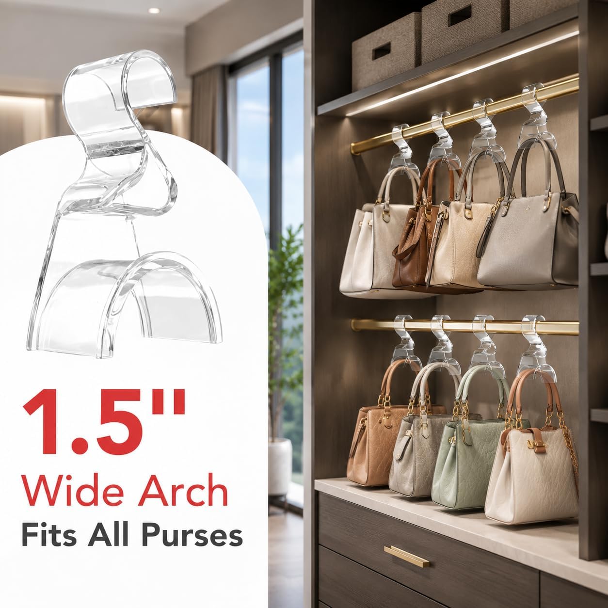 Wiosi Handbag Hanger 3 Pack - Durable Luxury Acrylic Holder Organizers Storage for Purse Tote Bag Satchel Backpack Crossover - Holds Up to 66Lbs – Easy to Clean, No Tools Required