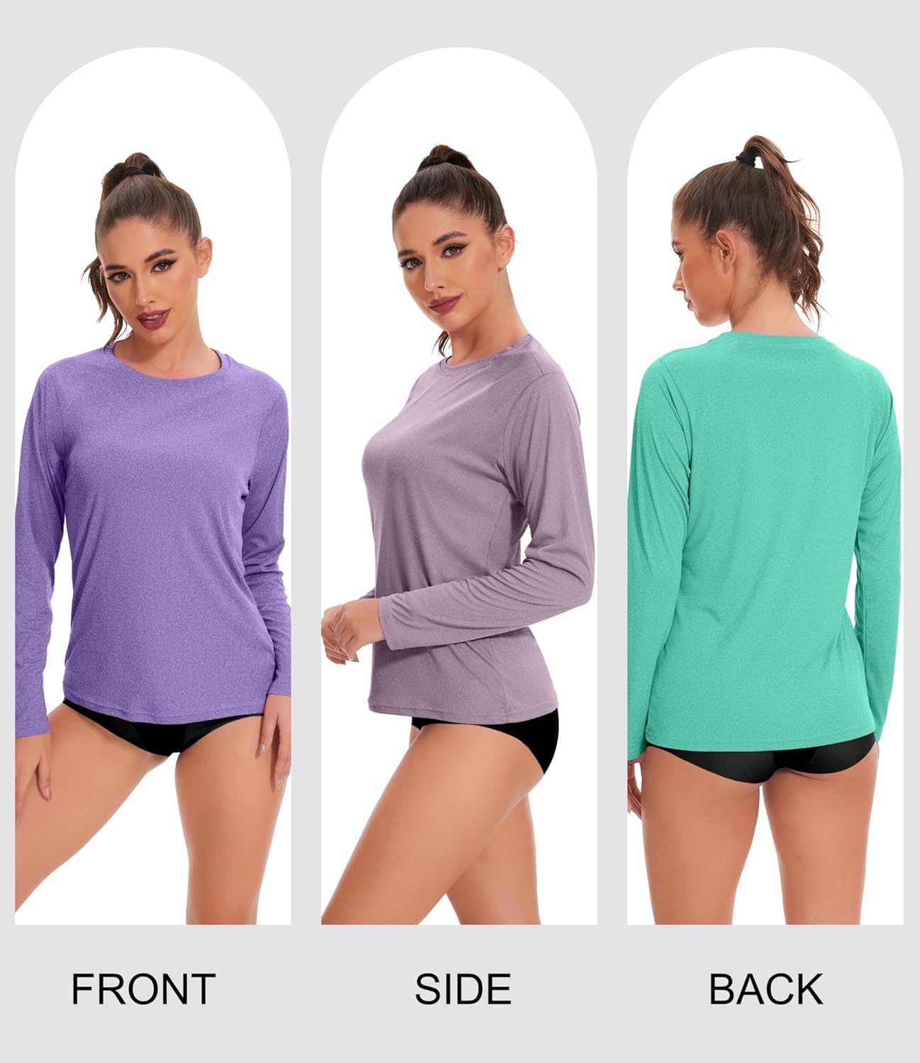 Kinglaman 6 Pack Women's Long Sleeve Workout Dry Fit Shirts, UPF 50+ Rash Guard SPF UV Sun Protection Swim Tee Shirts