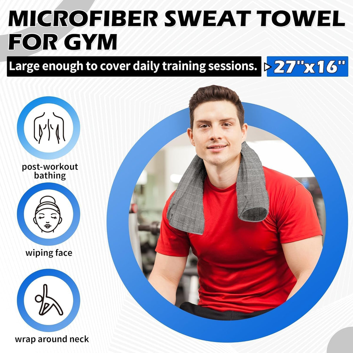 HOMERHYMRE Microfiber Workout Towels, 10 Pack Grey Gym Sweat Sports Towel for Yoga, Tennis, Running, Exercise, Working Out, Camping, Quick Dry, Highly Absorbent, for Women & Men, 16 x 27 Inch