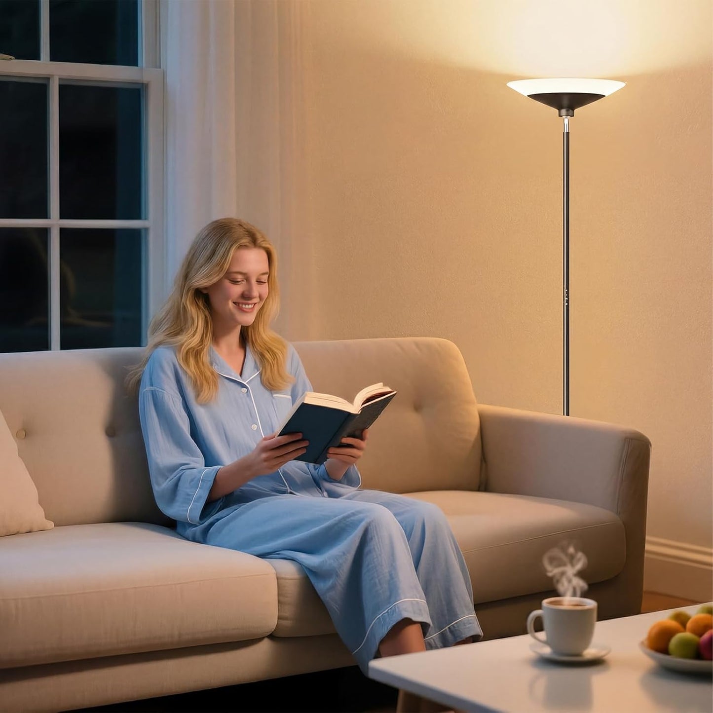 SIBRILLE Torchiere Floor Lamp - 72" Tall LED Standing Lamp with Remote/Button Control, 1800Lm, 3000-6500K, 30W Dimmable Modern Corner Floor Light for Living Room Bedroom Office Apartment, Black