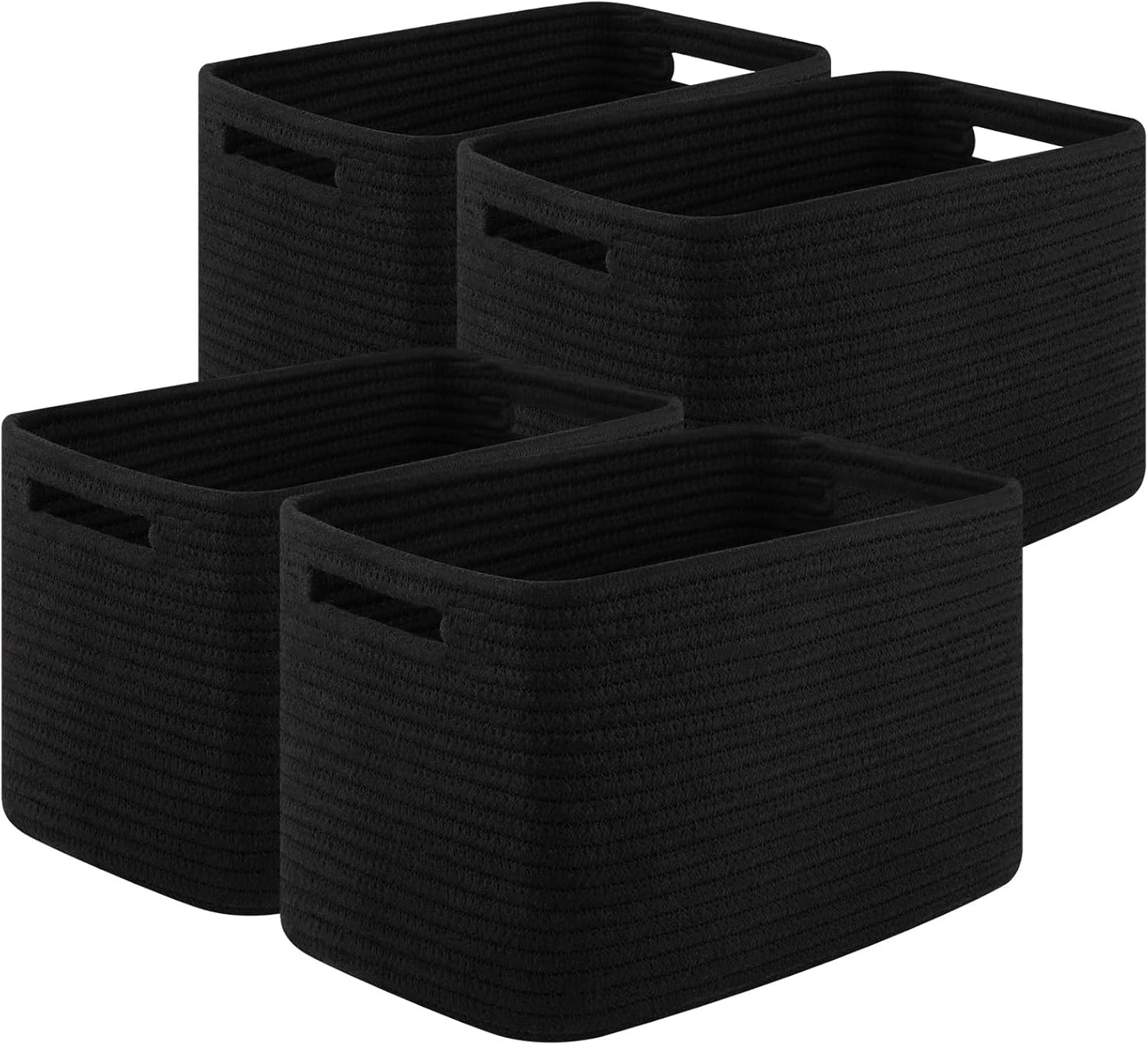 OIASKET 4Packs Natural Cotton Rope Storage Baskets for Organizing Toys, Clothes, Towels & Books, Soft Versatile Organizers for Shelves, Home Decorative Bins, 13''Lx9''Wx7.8''H, Black