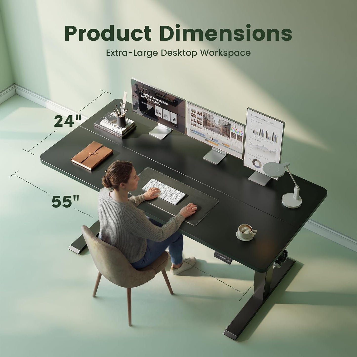 CubiCubi 55 x 24 Standing Desk, Height Adjustable Electric Computer Desk, Sit Stand up Home Office Workstations, Black