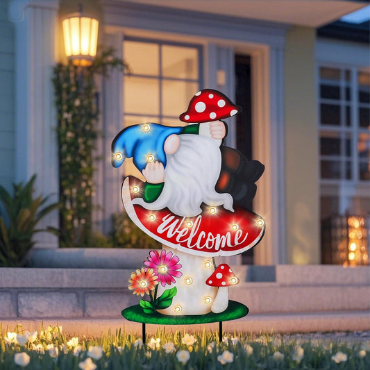 WONDER GARDEN Outdoor Garden Stakes with LED Lighted Mushroom & Gnome Decor